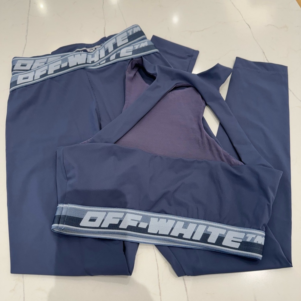 Womens off white workout set, blue/gray color, size 40